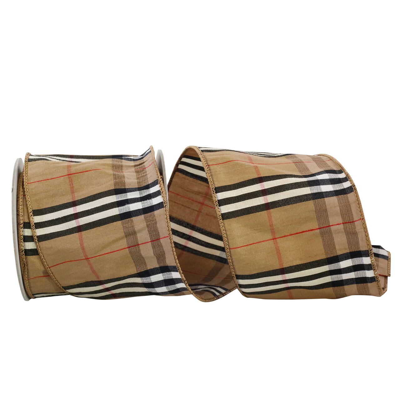 JAM Paper 4" x 10yd. Burbank Tierra Plaid Dupioni Wired Ribbon